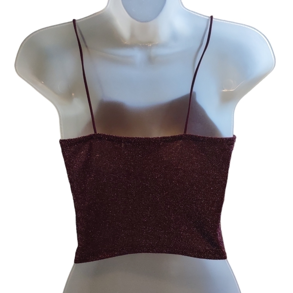 Wallflower Sparkle Glitter Maroon Cropped Tank Top Small - Picture 3 of 4